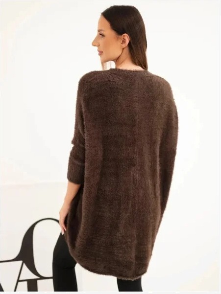 Sveter dámsky Plus Size s výstrihom V hnedý