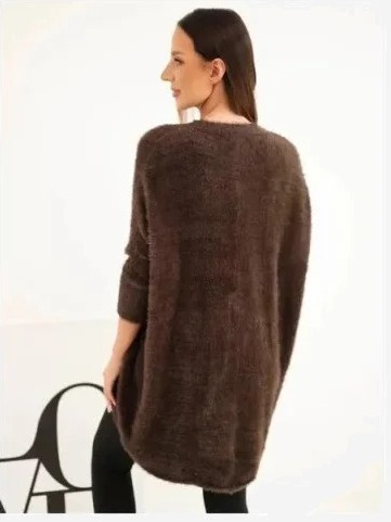 Sveter dámsky Plus Size s výstrihom V hnedý
