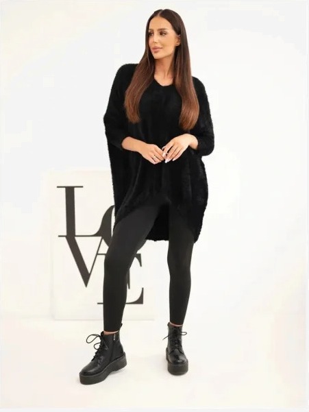 Sveter dámsky Plus Size s výstrihom V čierny