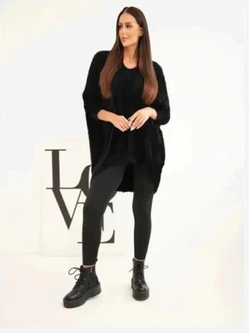 Sveter dámsky Plus Size s výstrihom V čierny