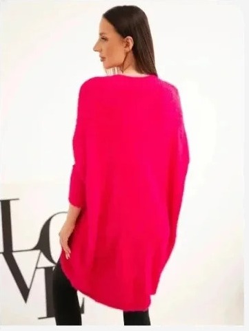 Sveter dámsky Plus Size s výstrihom V fuksia