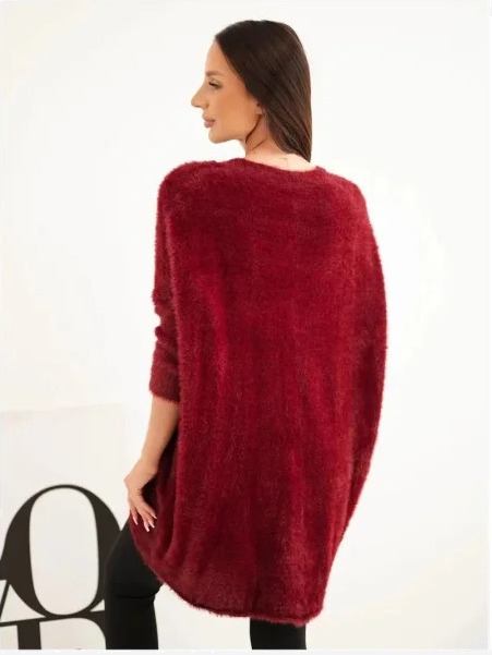Sveter dámsky Plus Size s výstrihom V bordový