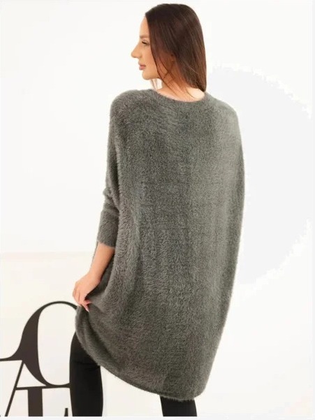 Sveter dámsky Plus Size s výstrihom V grafitový