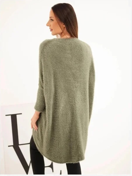 Sveter dámsky Plus Size s výstrihom V khaki