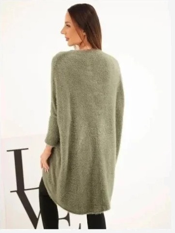 Sveter dámsky Plus Size s výstrihom V khaki