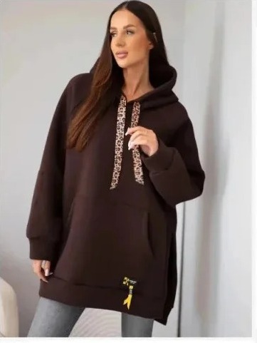 Mikina dámska oversize z bavlny s kapucňou a vreckom hnedý