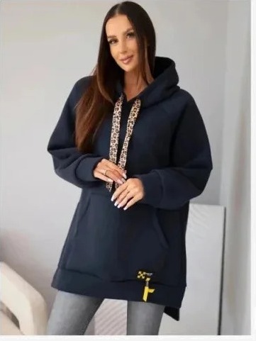 Mikina dámska oversize z bavlny s kapucňou a vreckom námornícka modrá