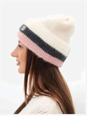 Čiapka dámska beanie rebrovaná s ozdobou béžový+prášok