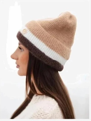 Čiapka dámska beanie rebrovaná s ozdobou camel+hnedá