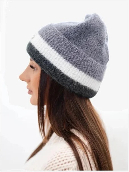 Čiapka dámska beanie rebrovaná s ozdobou tmavosivá+grafitu