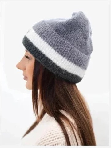 Čiapka dámska beanie rebrovaná s ozdobou tmavosivá+grafitu