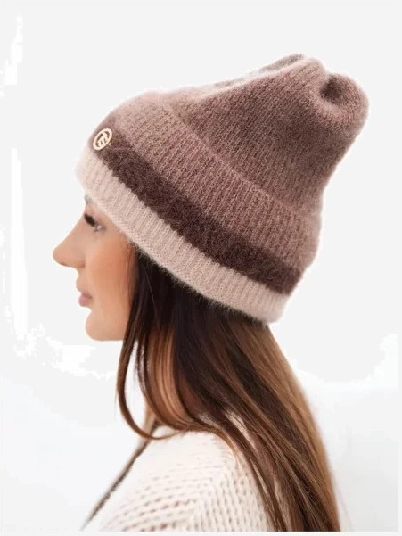 Čiapka dámska beanie rebrovaná s ozdobou fango+béžová