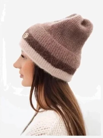 Čiapka dámska beanie rebrovaná s ozdobou fango+béžová