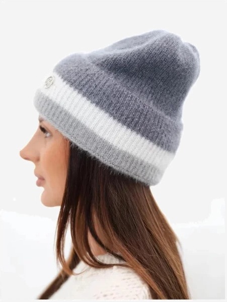 Čiapka dámska beanie rebrovaná s ozdobou tmavosivá+sivá