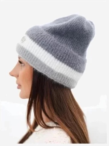 Čiapka dámska beanie rebrovaná s ozdobou tmavosivá+sivá