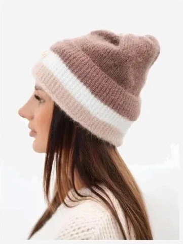 Čiapka dámska beanie rebrovaná s ozdobou fango+biela