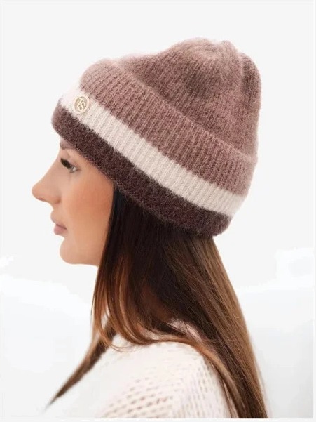 Čiapka dámska beanie rebrovaná s ozdobou fango+hnedá