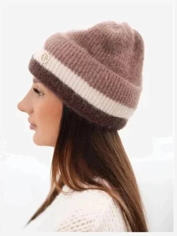 Čiapka dámska beanie rebrovaná s ozdobou fango+hnedá