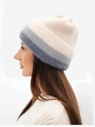 Čiapka dámska beanie rebrovaná s ozdobou prášok+tmavosivá