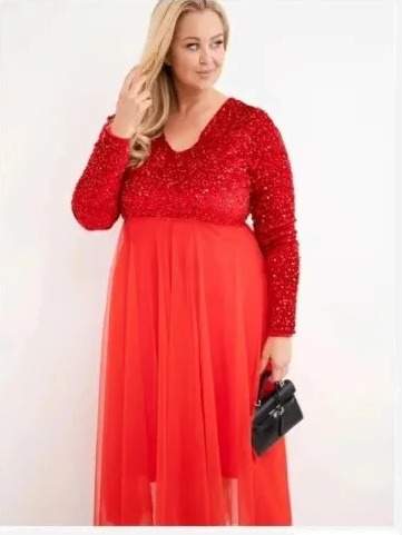 Šaty dámske Plus Size s flitrami s prímesou viskózy červená
