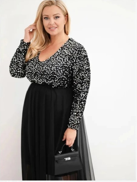 Šaty dámske Plus Size s flitrami s prímesou viskózy červená