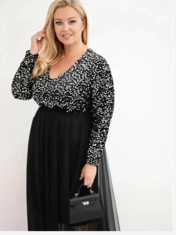 Šaty dámske Plus Size s flitrami s prímesou viskózy červená