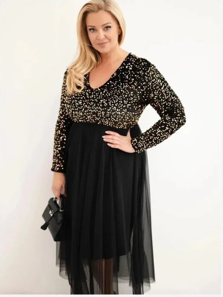 Šaty dámske Plus Size s flitrami s prímesou viskózy červená