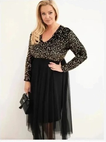 Šaty dámske Plus Size s flitrami s prímesou viskózy červená