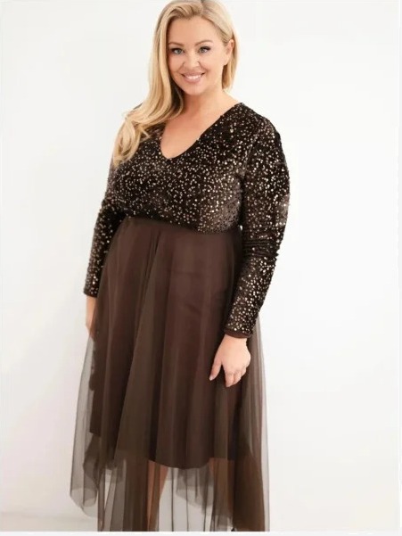 Šaty dámske Plus Size s flitrami s prímesou viskózy červená