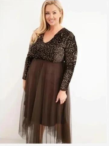 Šaty dámske Plus Size s flitrami s prímesou viskózy červená