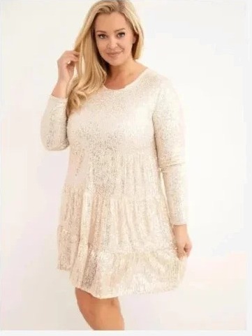 Šaty dámske Plus Size s prídavkom viskózy a flitrami béžová