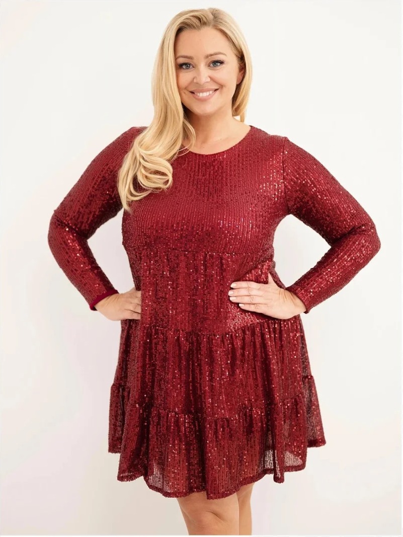 Šaty dámske Plus Size s prídavkom viskózy a flitrami bordová