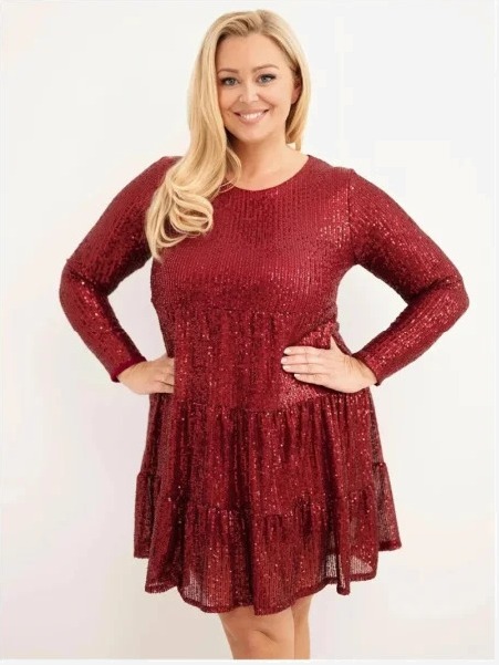 Šaty dámske Plus Size s prídavkom viskózy a flitrami bordová