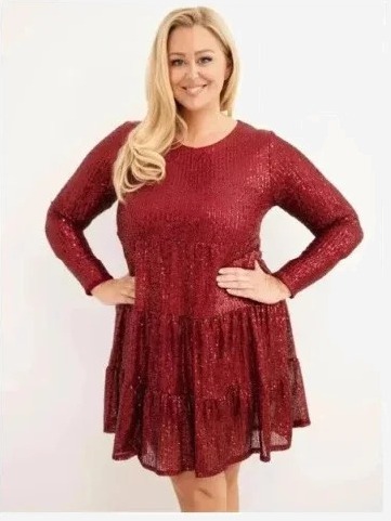 Šaty dámske Plus Size s prídavkom viskózy a flitrami bordová