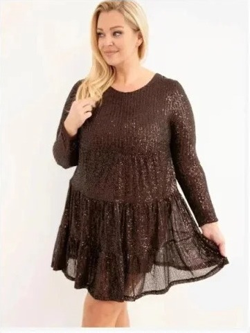 Šaty dámske Plus Size s prídavkom viskózy a flitrami hnedá