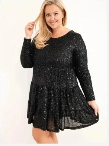 Šaty dámske Plus Size s prídavkom viskózy a flitrami čierna