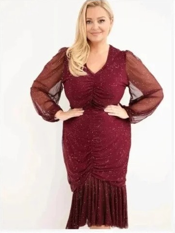 Šaty dámske Plus Size s prídavkom viskózy s riasením bordová