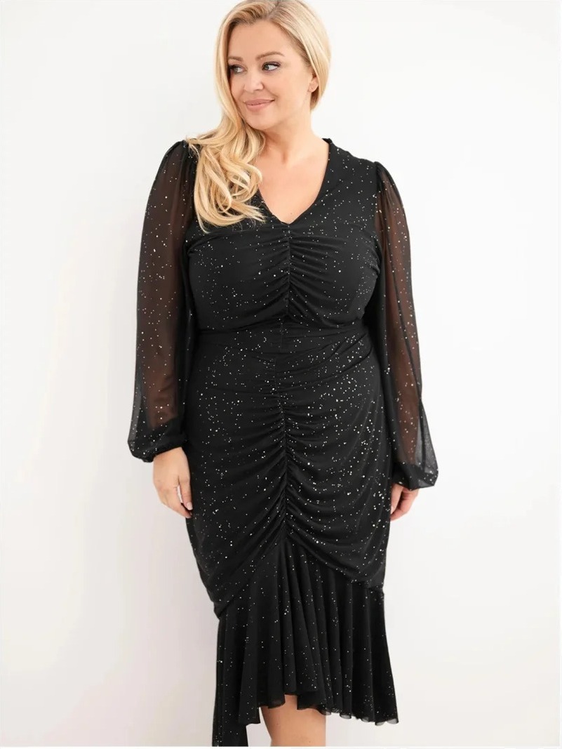 Šaty dámske Plus Size s prídavkom viskózy s riasením čierna