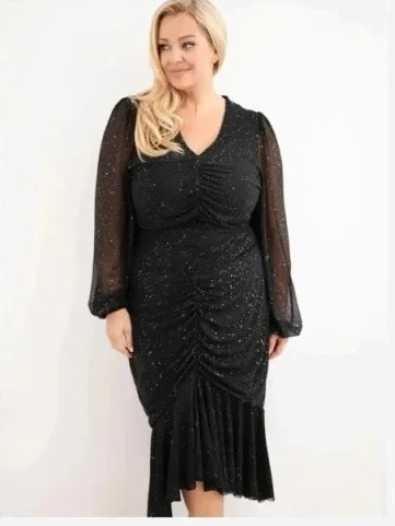 Šaty dámske Plus Size s prídavkom viskózy s riasením čierna