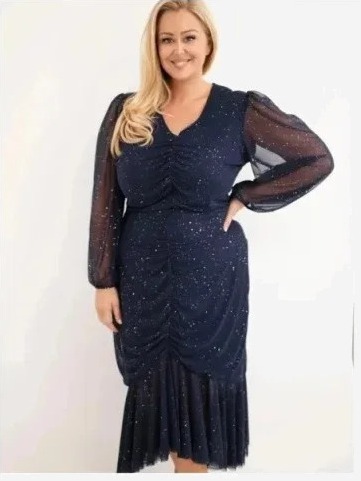 Šaty dámske Plus Size s prídavkom viskózy s riasením námornícka modrá