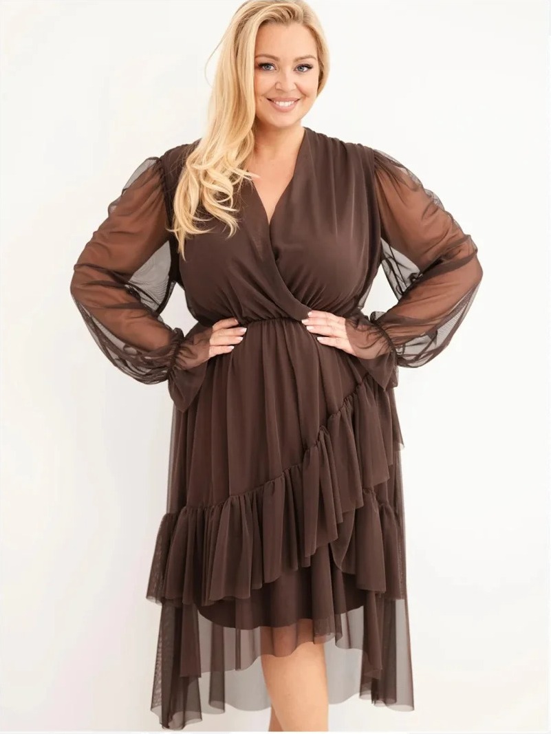 Šaty dámske Plus Size zavinovacie s prímesou viskózy hnedá