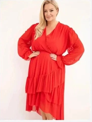 Šaty dámske Plus Size zavinovacie s prímesou viskózy červená