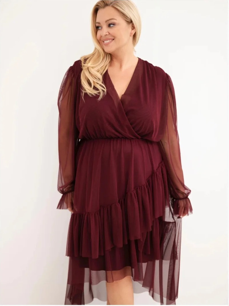 Šaty dámske Plus Size zavinovacie s prímesou viskózy slivková