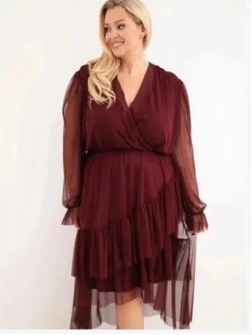 Šaty dámske Plus Size zavinovacie s prímesou viskózy slivková