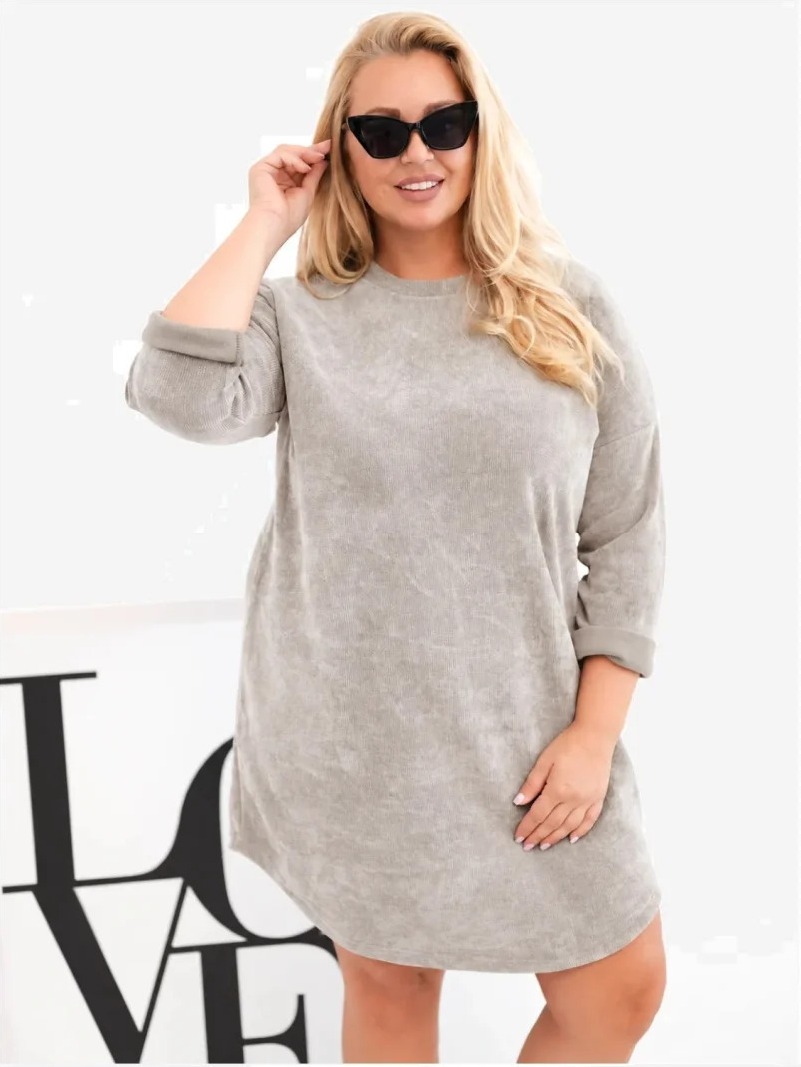Dámske šaty Plus Size manžestrové s voľným strihom béžový