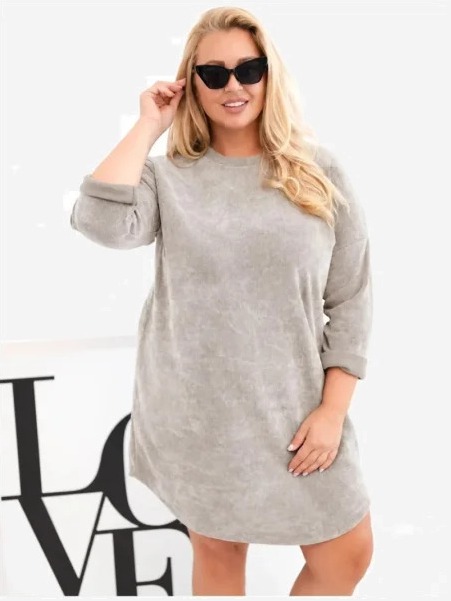 Dámske šaty Plus Size manžestrové s voľným strihom béžový