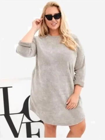 Dámske šaty Plus Size manžestrové s voľným strihom béžový