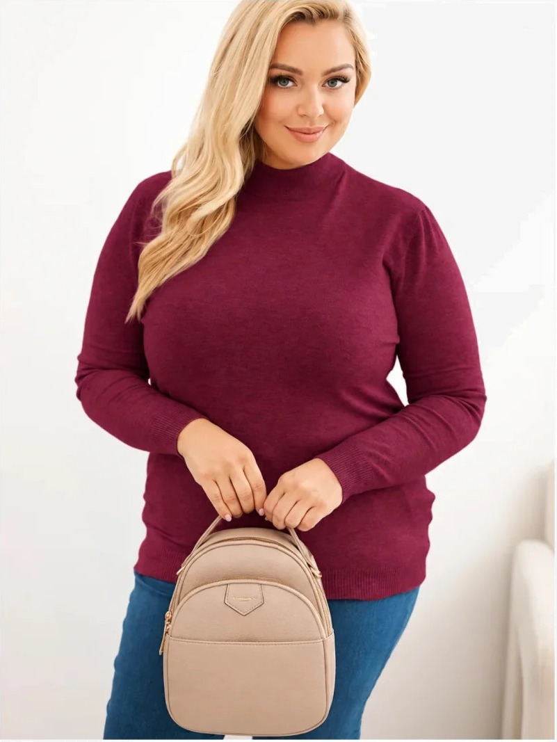 Dámsky sveter Plus Size z viskózy s golierom slivkový