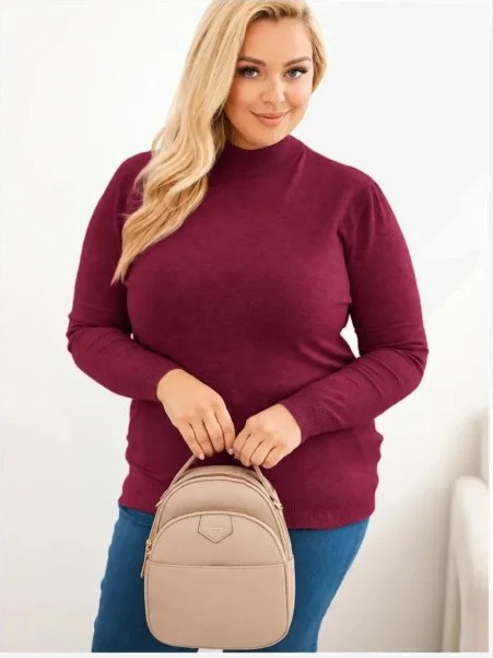 Dámsky sveter Plus Size z viskózy s golierom slivkový