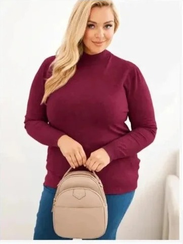 Dámsky sveter Plus Size z viskózy s golierom slivkový